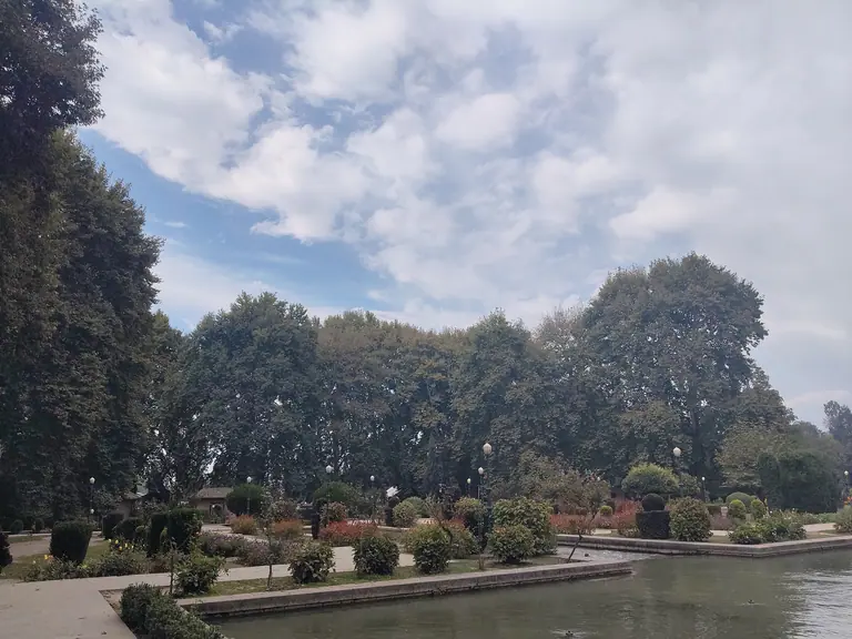 Achabal Garden through its waters and green trees